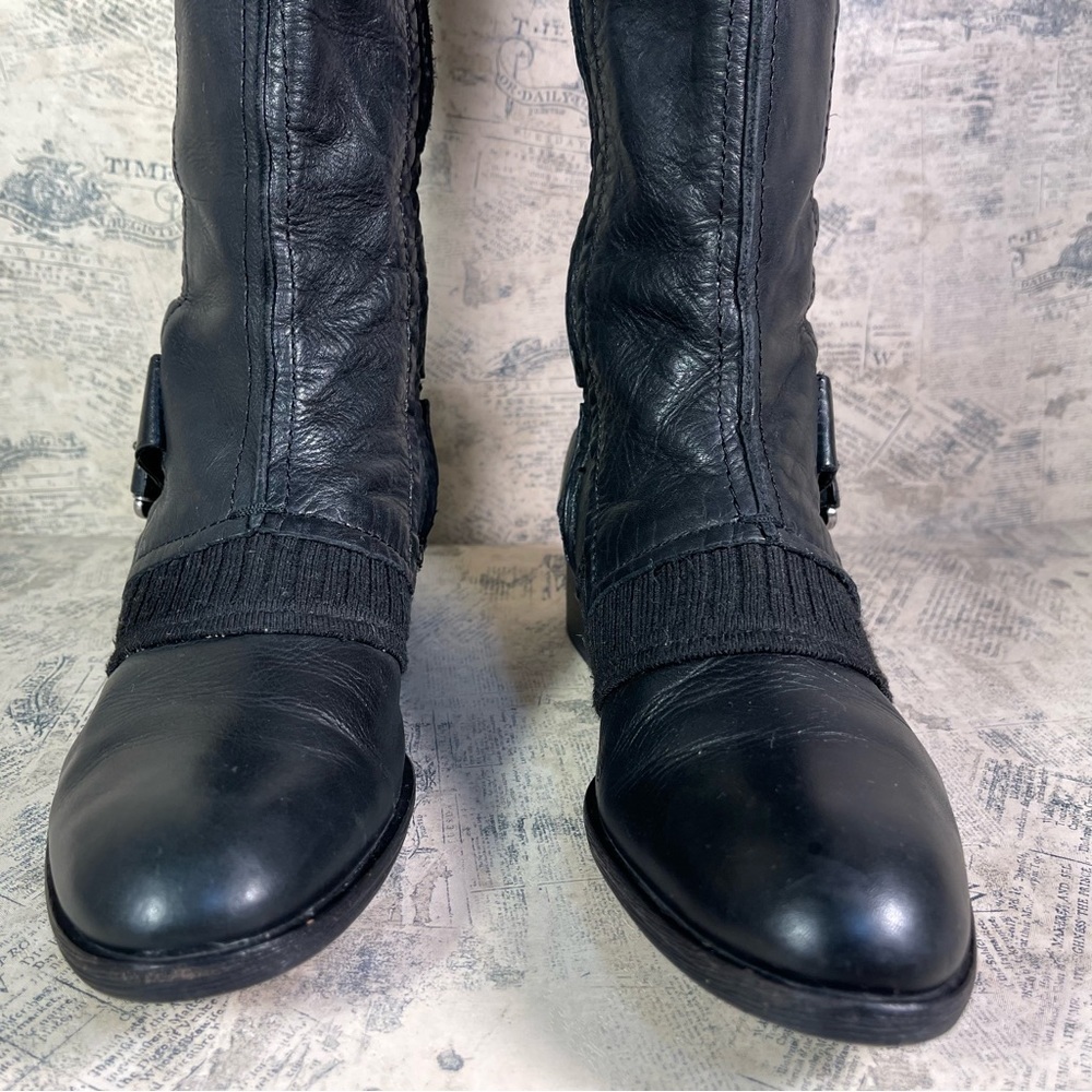 Apepazza ZEBU Black Leather Knit Combat Boots Italian Designer Size 7.5 - Picture 5 of 13